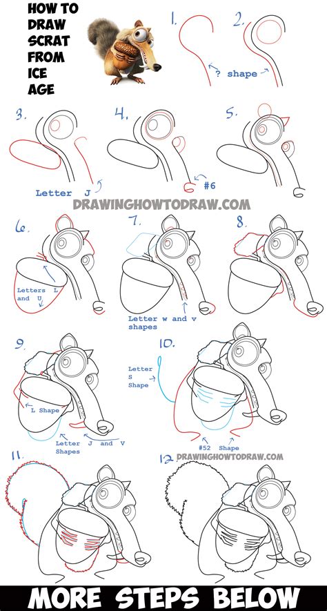 How to Draw Scrat the Squirrel and Acorn from Ice Age – Step by Step Drawing Tutorial – How to ...