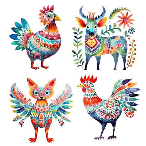 16 Watercolor Mexican Folk Art Fantasy Animals Clipart Digital Download PNG Files for Commercial ...