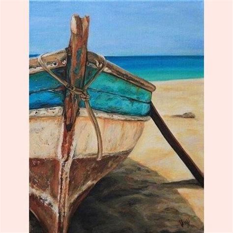 Blue Boat - 35x45cm / Round | Marine art, Boat art, Art painting