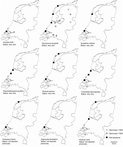 Sporocarp records (before and after 1990) are based on the mapping ...