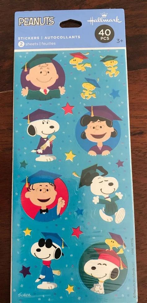 SNOOPY PEANUTS HALLMARK "GRADUATION" SCRAPBOOKING STICKERS 2 SHEET 40 ...