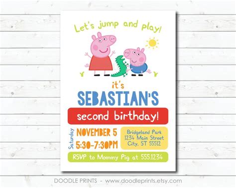 Peppa Pig Birthday Party Invitation, Peppa Pig George Pig Dinosaur ...