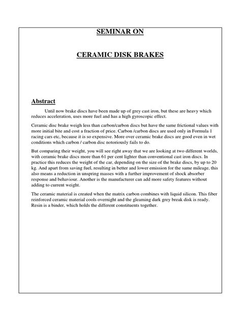 SEMINAR On Ceramic Brakes | PDF | Composite Material | Brake