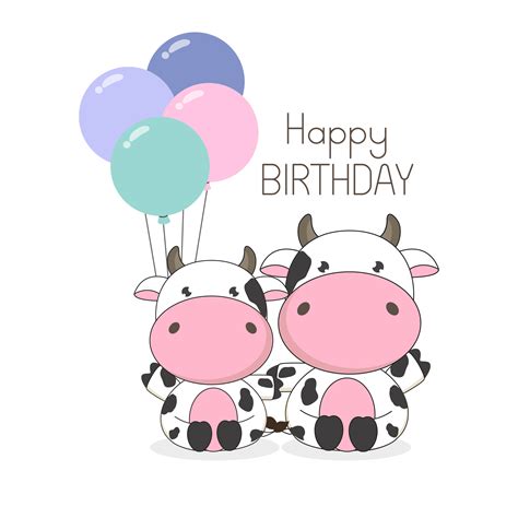 Birthday Greeting card Cute Cows with balloons 582857 Vector Art at ...