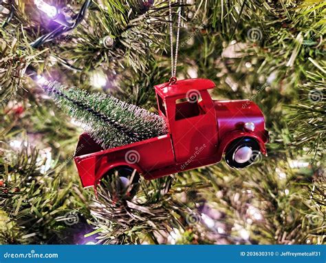 Red Truck Christmas Ornament Stock Photo - Image of truck, garden ...