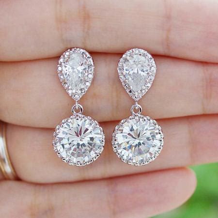 Bridal Earrings Round Cubic Zirconia Drop Earrings Dangle Earrings Wedding Jewelry Bridesmaid ...