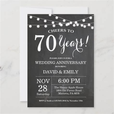 70th Wedding Anniversary Invitation Chalkboard | Zazzle.com