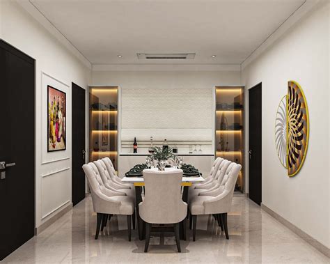 Modern Dining Hall With White Crockery Unit | Livspace