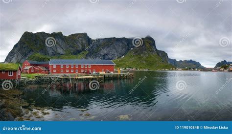 Panorama of Reine Fishing Village on Lofoten Islands in Norway Stock Photo - Image of hill ...