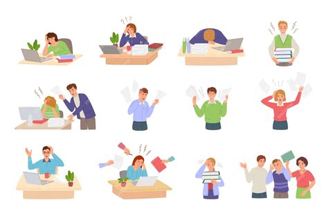 Premium Vector | Stress work cartoon busy office workers with piles of ...