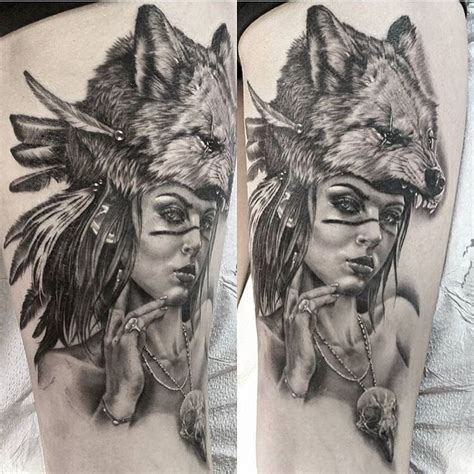 My biggest and best piece. Wolf headdress tattoo | Headdress art, Wolf headdress, Headdress tattoo