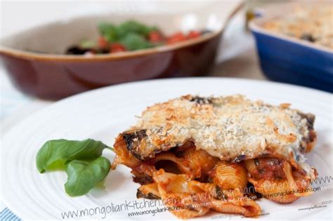 Vegan Aubergine (eggplant) & Pasta Bake with bechamel Sauce | MongolianKitchen.com