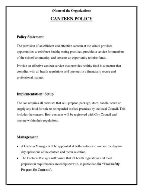 Canteen Policy | PDF | Business | Cafeteria