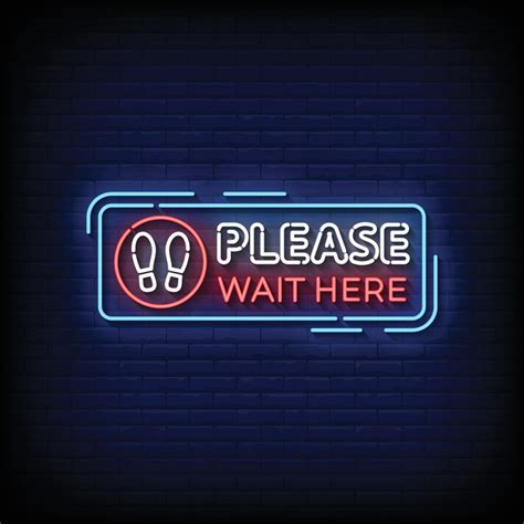 Neon Sign wait here with brick wall background vector 21919754 Vector ...