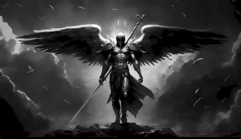 Winged angel wielding the finest spear in the dark sky, Technology 22752692 Stock Photo at Vecteezy