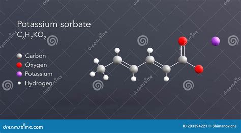 Potassium Sorbate Molecule 3d Rendering, Flat Molecular Structure with ...