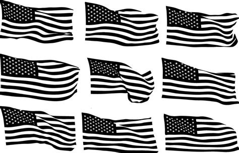 Collection of silhouettes in the wind, waving USA flag, A set of silhouette American flag vector ...