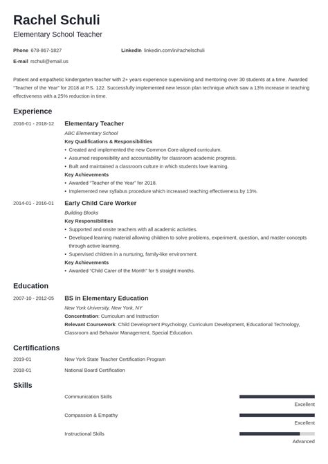 Elementary School Teacher Resume Examples for 2024