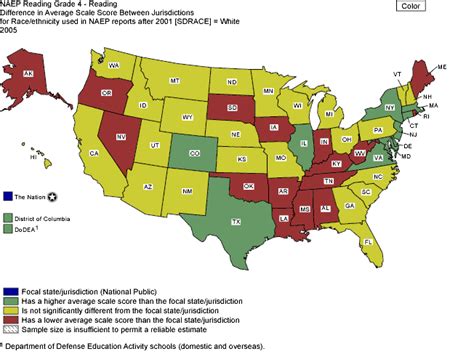 NAEP Reading Mathematics 2005 - Reading: State Results: Average Scale Score Map