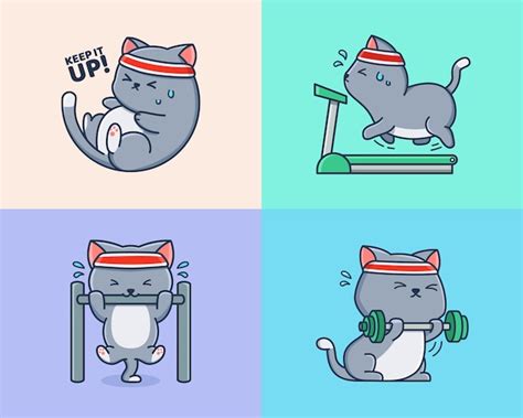 Premium Vector | Cute cat workout cartoon