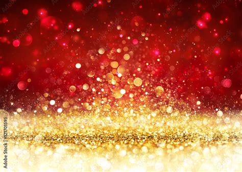 Christmas Background - Golden Glitter On Shiny Red Stock Photo | Adobe Stock