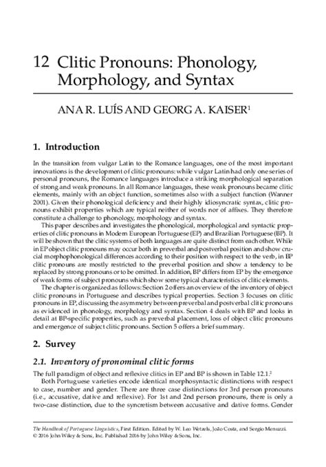 (PDF) Clitic pronouns: phonology, morphology, and syntax | Ana R. Luís - Academia.edu