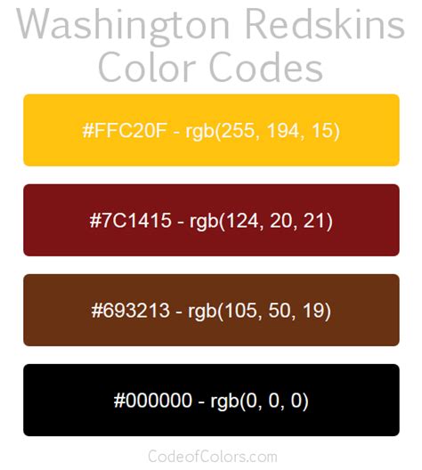 Washington Redskins Colors - Hex and RGB Color Codes