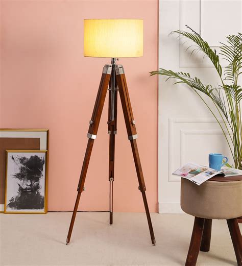 Buy Beige Fabric Shade Tripod Floor Lamp with Brown Base by Beverly ...