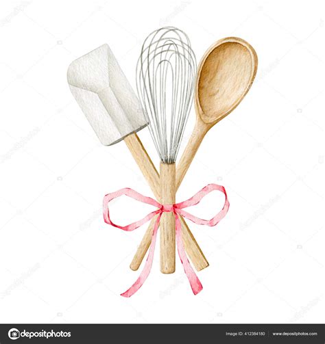 Watercolor kitchen utensils clipart for bakery decoration Stock Photo by ©AlinaOsadchenko 412384180