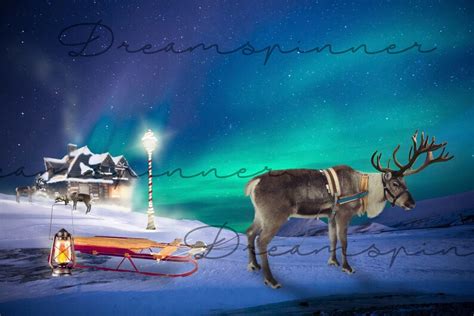 Reindeer in the North Pole Digital Background WITH Lantern | Etsy