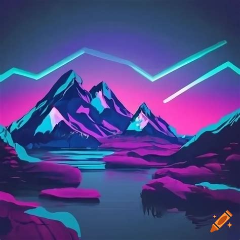 Realistic neon mountains landscape on Craiyon