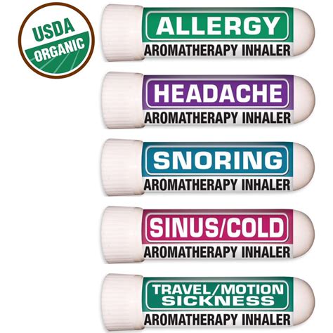 Nasal Inhaler Aromatherapy Gift Set of 5 - Allergy, Headache, Snoring, Sinus/Cold and Travel ...