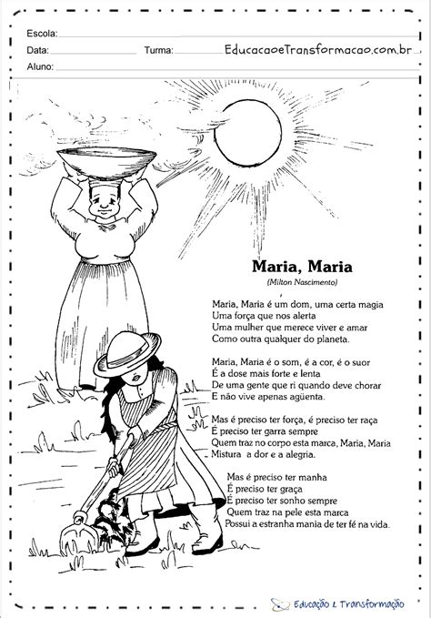 Letra da Música - Maria, Maria – Milton Nascimento – Educação e Transformação | Atividade dia da ...