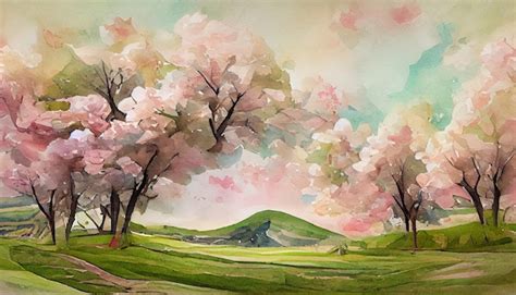 Premium Photo | Decorative watercolor spring landscape with single lush blooming