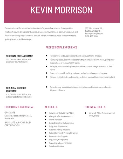 Personal Care Assistant Resume Examples and Templates for 2024 - ResumeBuilder.com