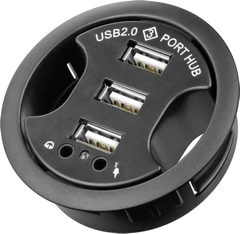 Goobay Inbyggnad 60mm 3 ports USB 2.0 hub + audio ports Black | Conrad.com