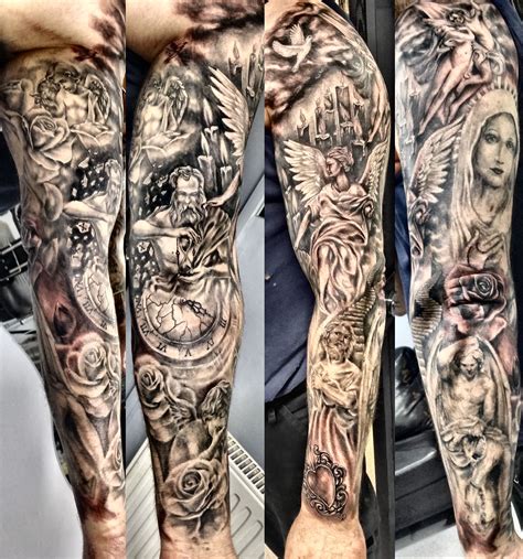 Religious sleeve tattoo! | Tattoos arm mann, Engel tattoo, Beeindruckende tattoos