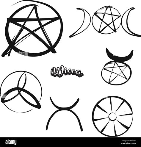 Set of hand-drawn Wicca symbols. Various religious historical symbols ...