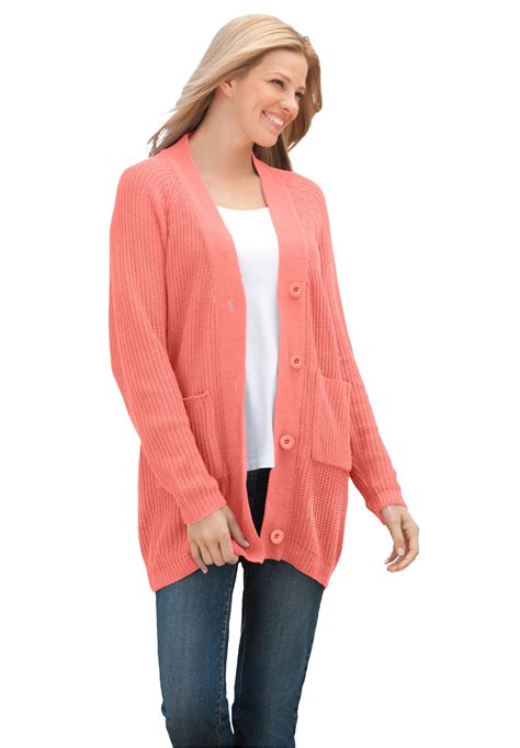 Woman Within - Woman Within Women's Plus Size Long-Sleeve Shaker Cardigan Sweater - Walmart.com ...