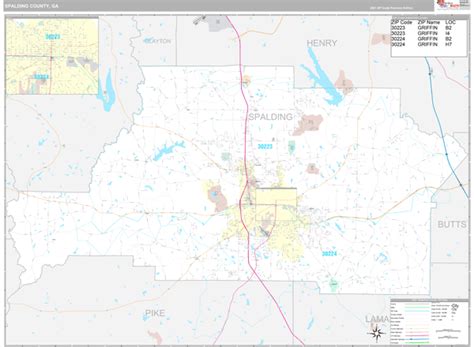 Spalding County, GA Wall Map Premium Style by MarketMAPS