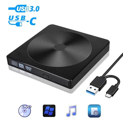 External DVD Drive, Type C USB 3.0 High-Speed CD/DVD +/-RW Drive DVD ...