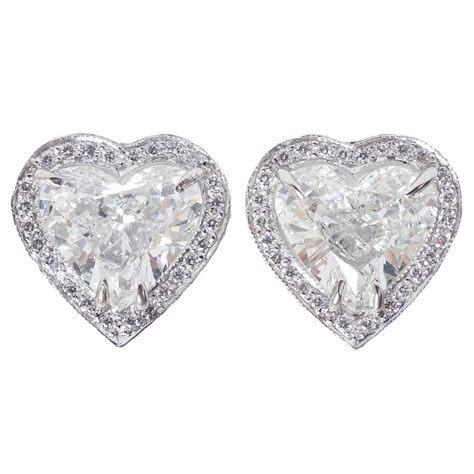 3.02 GIA Heart Shape Diamond Halo Platinum Stud Earrings at 1stDibs | heart shaped diamond ...