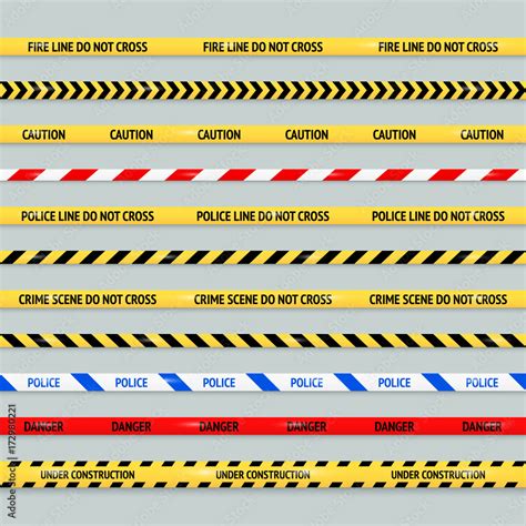 Barricade tape design element vector set. Police line, crime scene, caution, danger, under ...