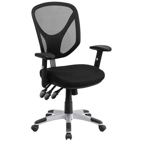 Mid-Back Black Mesh Ergonomic Office Chair with Triple Paddle Control and Height-Adjustable Arms ...