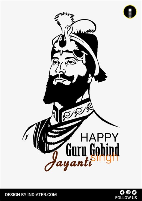 Free Download Creative Black and White Happy Guru Gobind Jayanti Poster Template PSD - Indiater