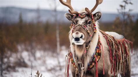 Premium Photo | Reindeer Adorned with Traditional Sami Reindeer Herding ...