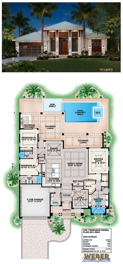 Beach House Plan: Contemporary Caribbean Beach Home Floor Plan | Beach house plans, Craftsman ...