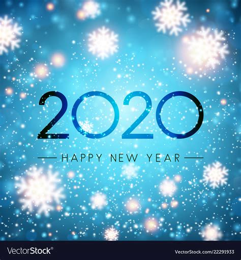 Blue 2020 happy new year card with blurred Vector Image