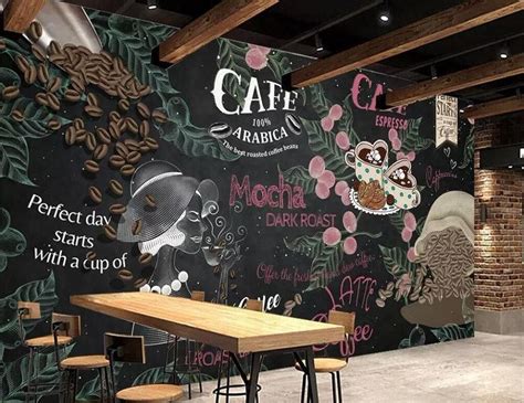 Retro Style Design for Coffee Shop Wallpaper Business Mural | Coffee wall decor, Coffee shop ...