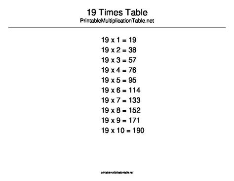 19 Times Table | Times tables, Table, Math